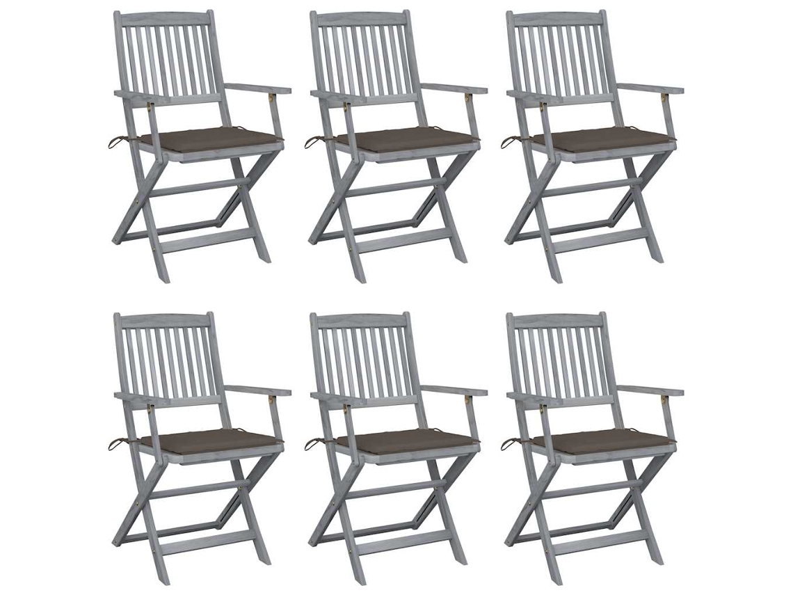 Cadeiras Dobráveis Externas C/ Almofadões 6 Pcs Acácia Maciça Dkd Home Decor