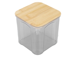 Recipiente Hermético para Armazenamento de Alimentos Transparente com Tampa de Bambu 900ml para Grãos Cereais Café Chá S/MARCA
