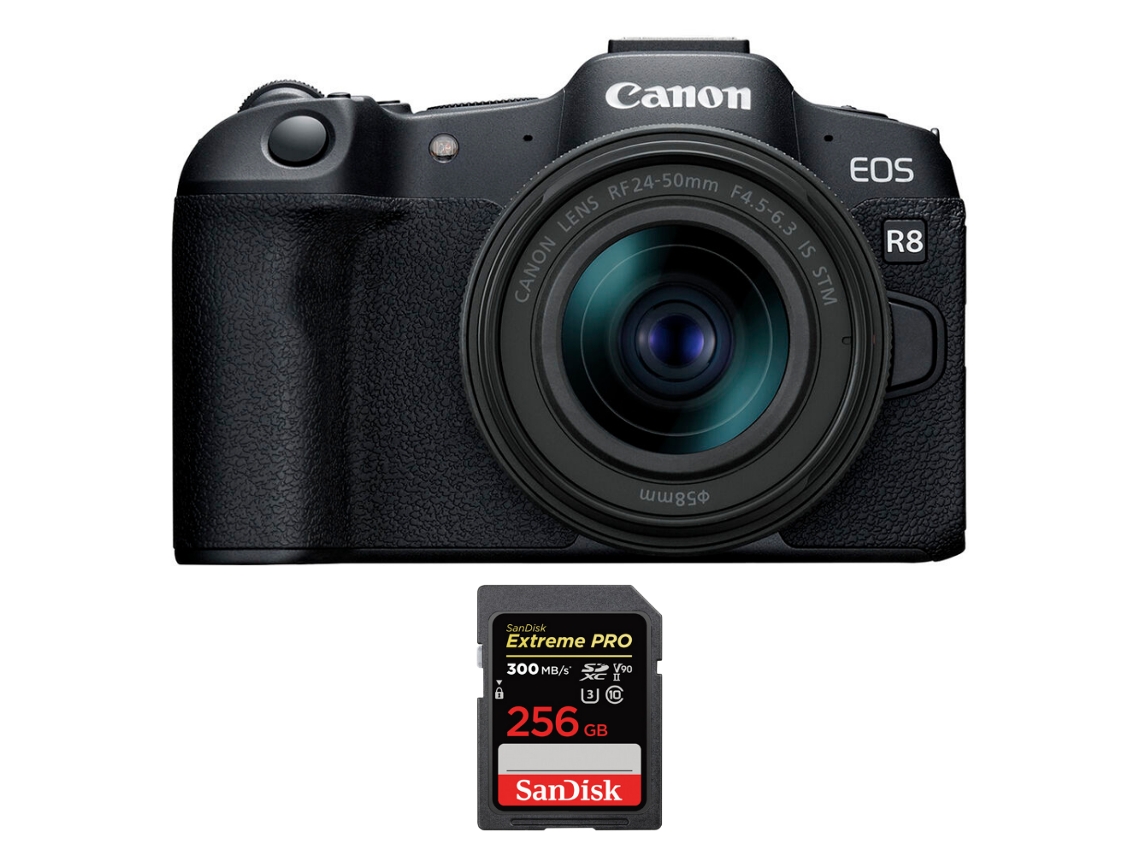 Eos R8 + Rf 24 50mm Is Stm + 1 Sandisk 256gb Uhs ii 300mb/s + Ebook “20 Dicas para Fotos Que Impressionam” CANON