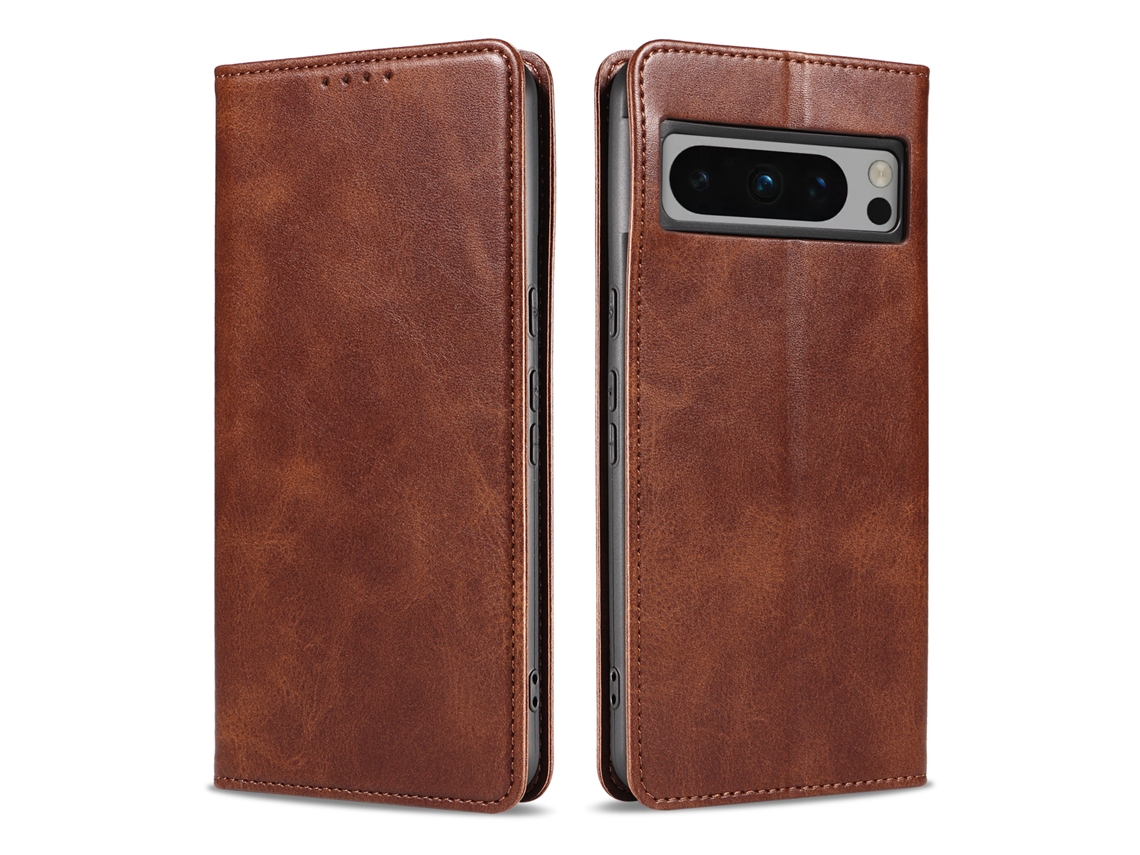 Capa Flip Para Celular Em Couro Com Estampa De Pele De Bezerro.marrom - Pixel 8
