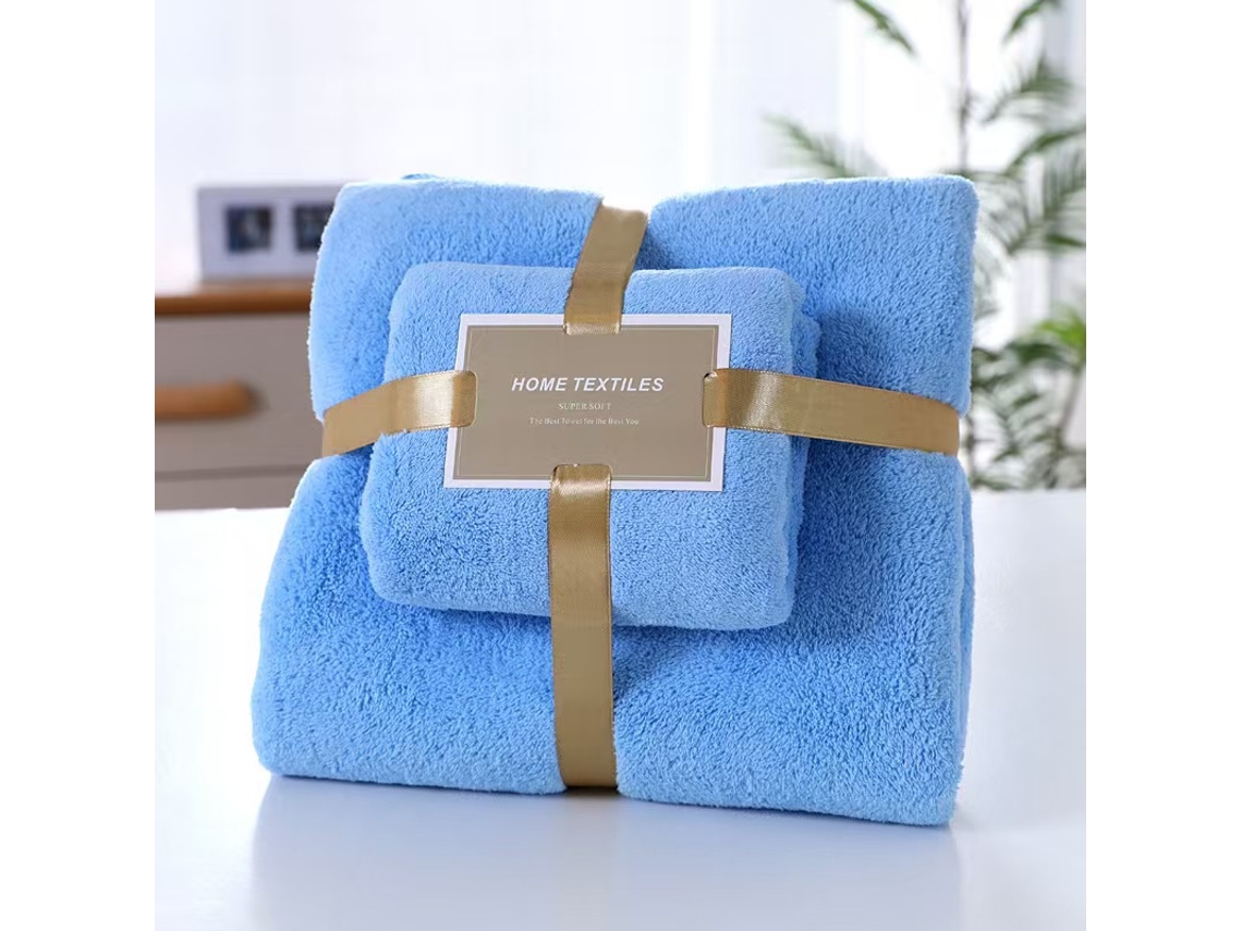 Conjunto De 2 Toalhas De Banho Em Veludo Coral, Macias, Absorventes E De Secagem Rápida ideal Para Uso Diário Azul Hexinyigjly