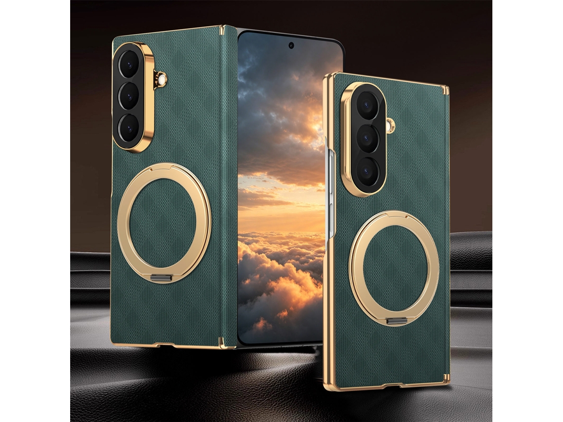 Capa Panoona Para Galaxy Z Fold 6, Fabricada Em Pele, Com Alça De Pulso Antiderrapante E Resistente A Impactos Verde