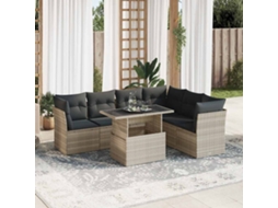 Vidaxl 7 Pcs Conj. Sofás Jardim Com Almofadões Vime Pe Cinzento-claro