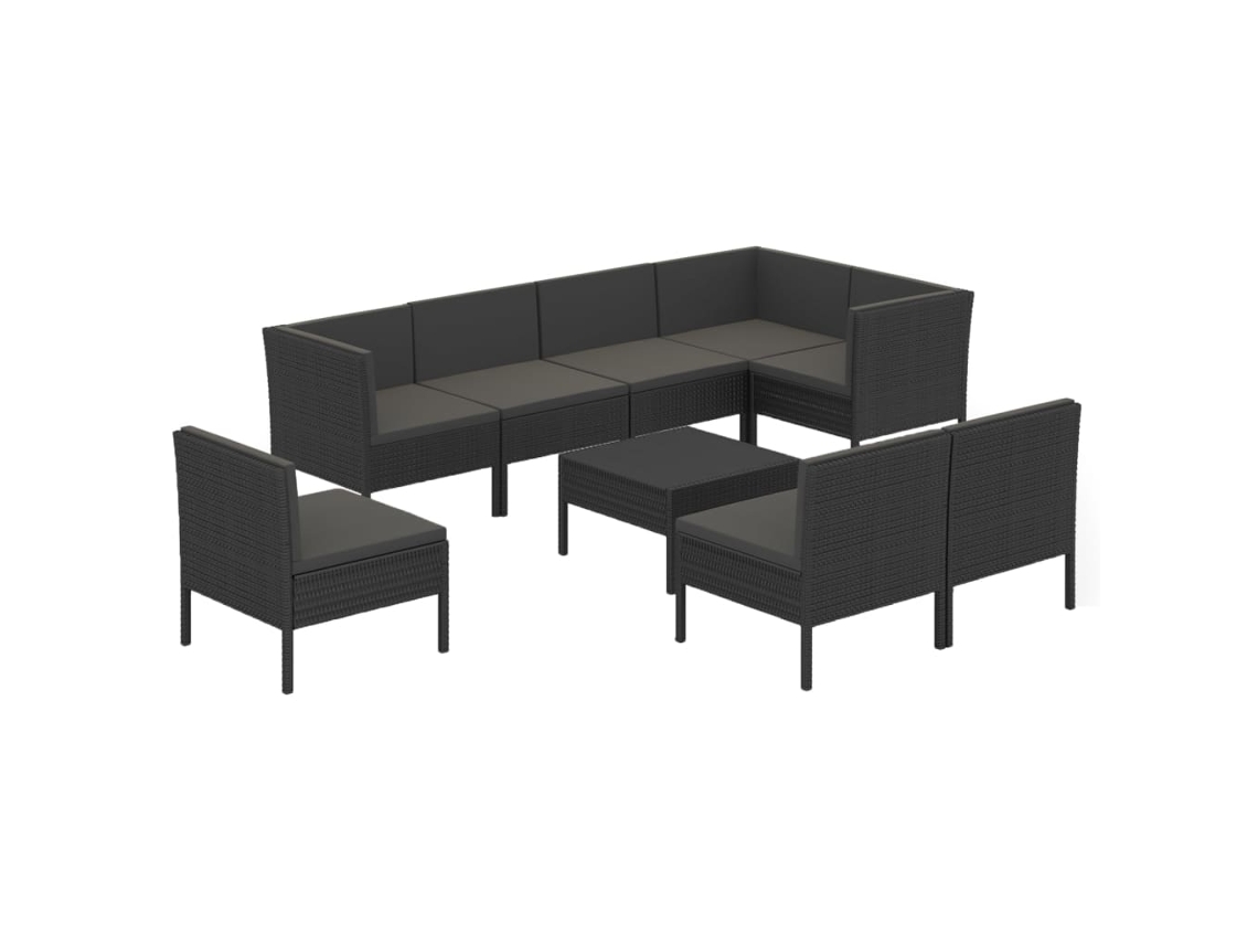 Maison Exclusive - 9 Pcs Conjunto Lounge De Jardim C/ Almofadões Vime Pe Preto