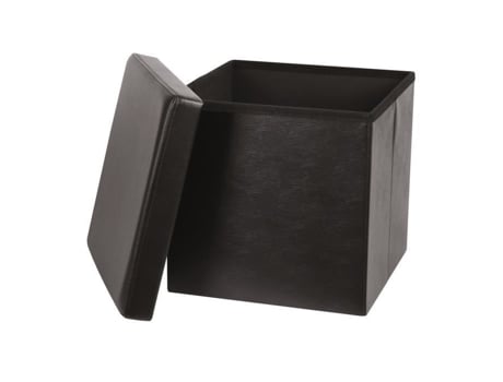 Pufe De Armazenamento Dobrável Preto Com Aspecto De Couro Contemporâneo Design 37,5x37,5x37,5cm Ac Déco