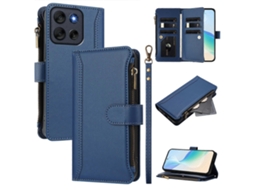 Capa De Couro Com 9 Compartimentos Para Cartões E Suporte Tipo Carteira Com Zíper Para Motorola Moto G56 5g, Azul Escuro