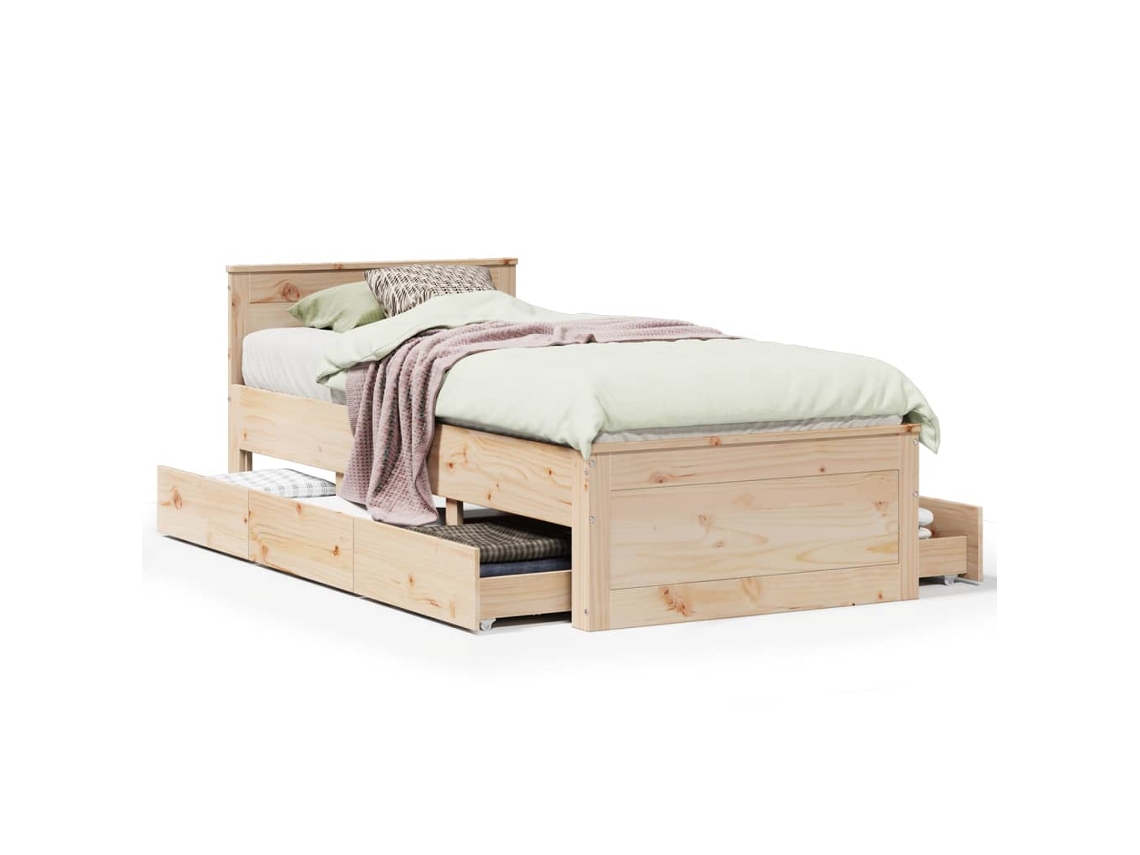 Cama Sem Colchão MAISON EXCLUSIVE com Cabeceira em Madeira Pinho Maciça (90x200 cm)