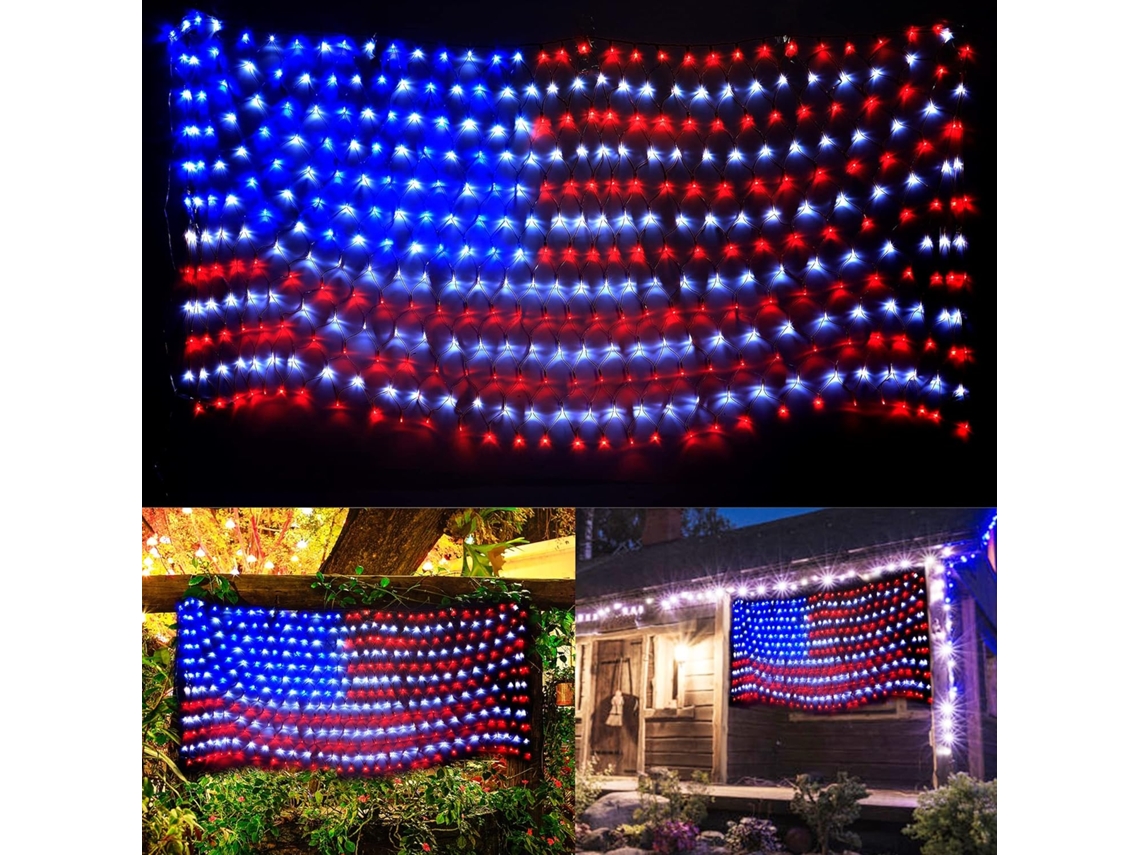 Enfeites Patrióticos Para Decoração De Exteriores, Enfeites Pendurados À Prova Dágua Com Luzes De Bandeira Para O Dia Da Independência, 4 De Julho, D