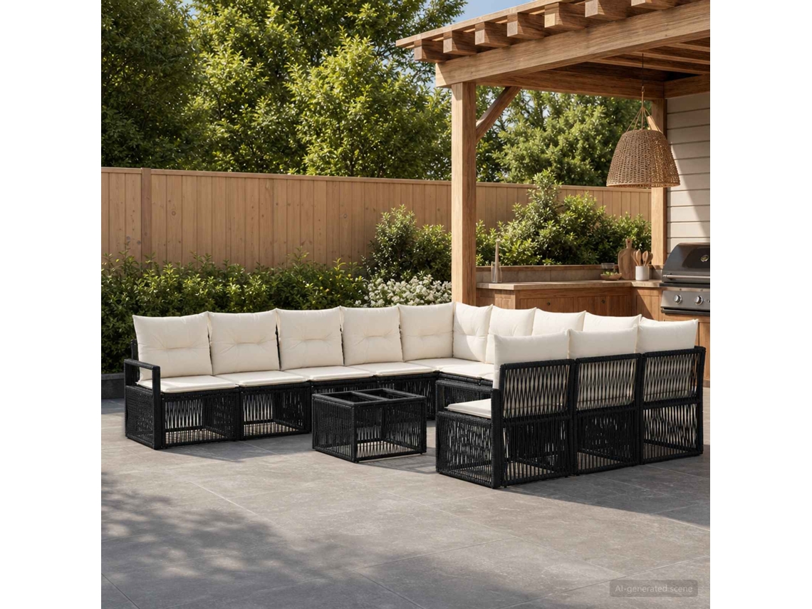 Vidaxl Conjunto De Sofá De Jardim 12 Unid. Preto Vime Pe