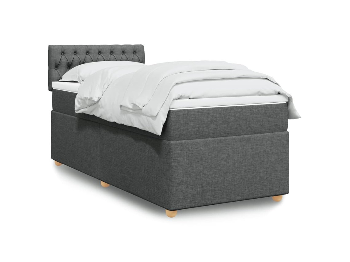 Cama Com Molas/colchão 100x200 Cm Tecido Cinza-escuro