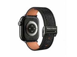 Compatível com Apple Watch S11 e Huawei 22mm, Pulseira de Couro com Lichia Padrão e Fivela Metálica Perfurada, Preta