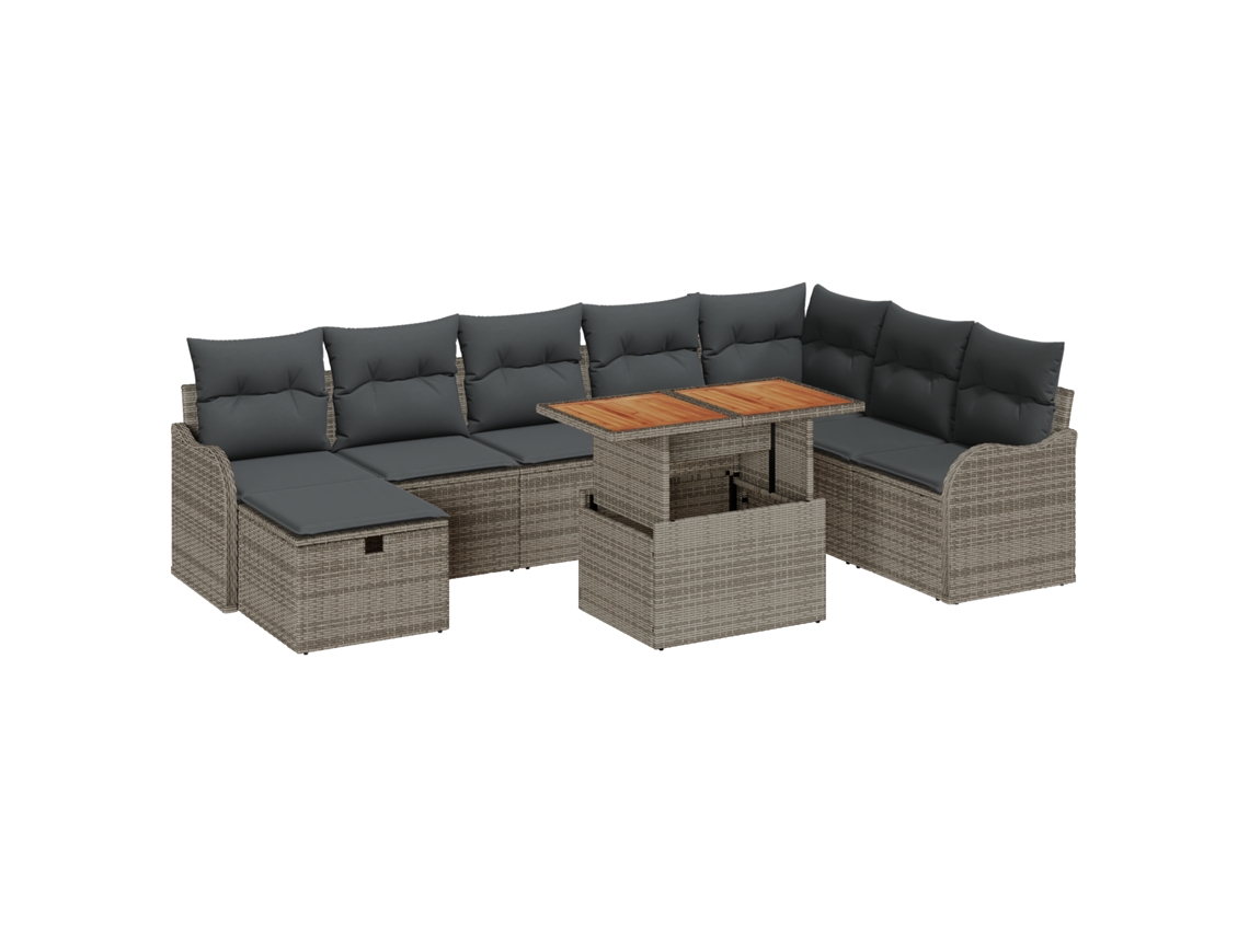 Conjunto 9 Móveis De Jardim Vidaxl Cinzento Vime Pe (55 X 55 X 37 Cm)