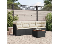 Vidaxl 5 Pcs Conjunto Sofás De Jardim Com Almofadões Vime Pe Preto