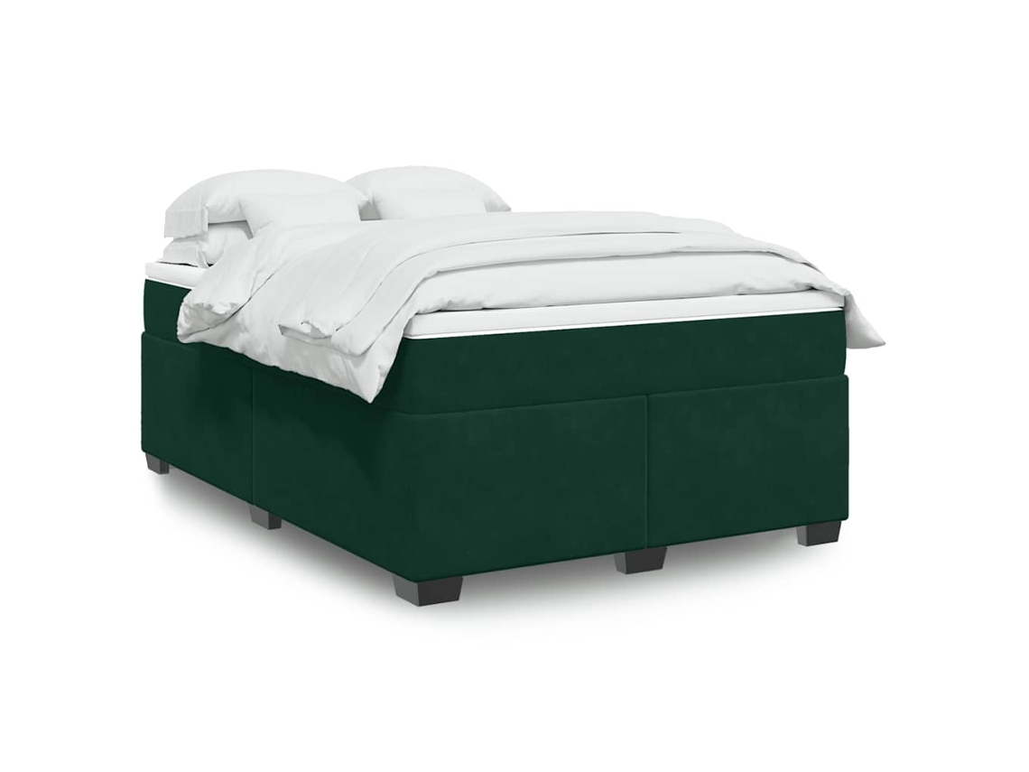 Vidaxl Cama Com Molas/colchão 160x200 Cm Veludo Verde-escuro
