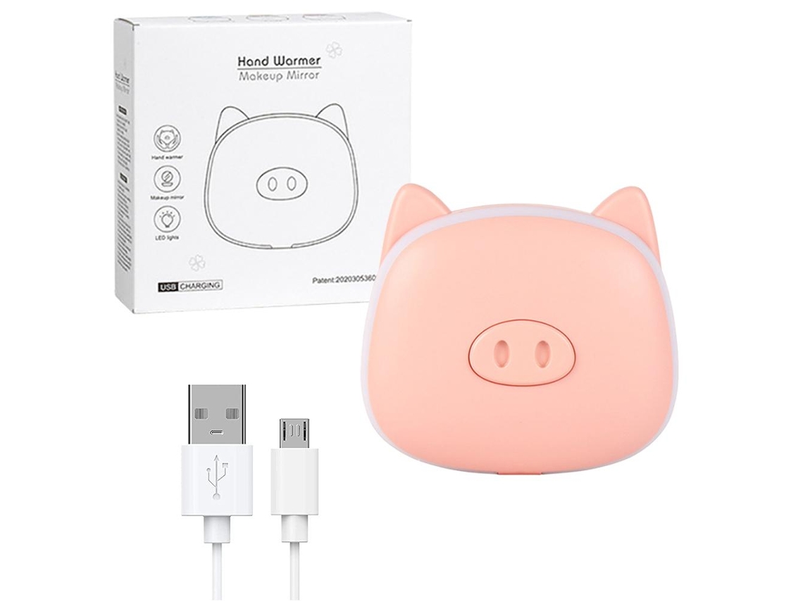 Aquecedor de Mãos Recargável Usb com Espelho de Maquilhagem e Luz Led, Presente de Inverno S/MARCA