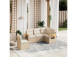 Conjunto de 5 Sofás para Jardim com Almofadas Vime Pe Bege Dkd Home Decor