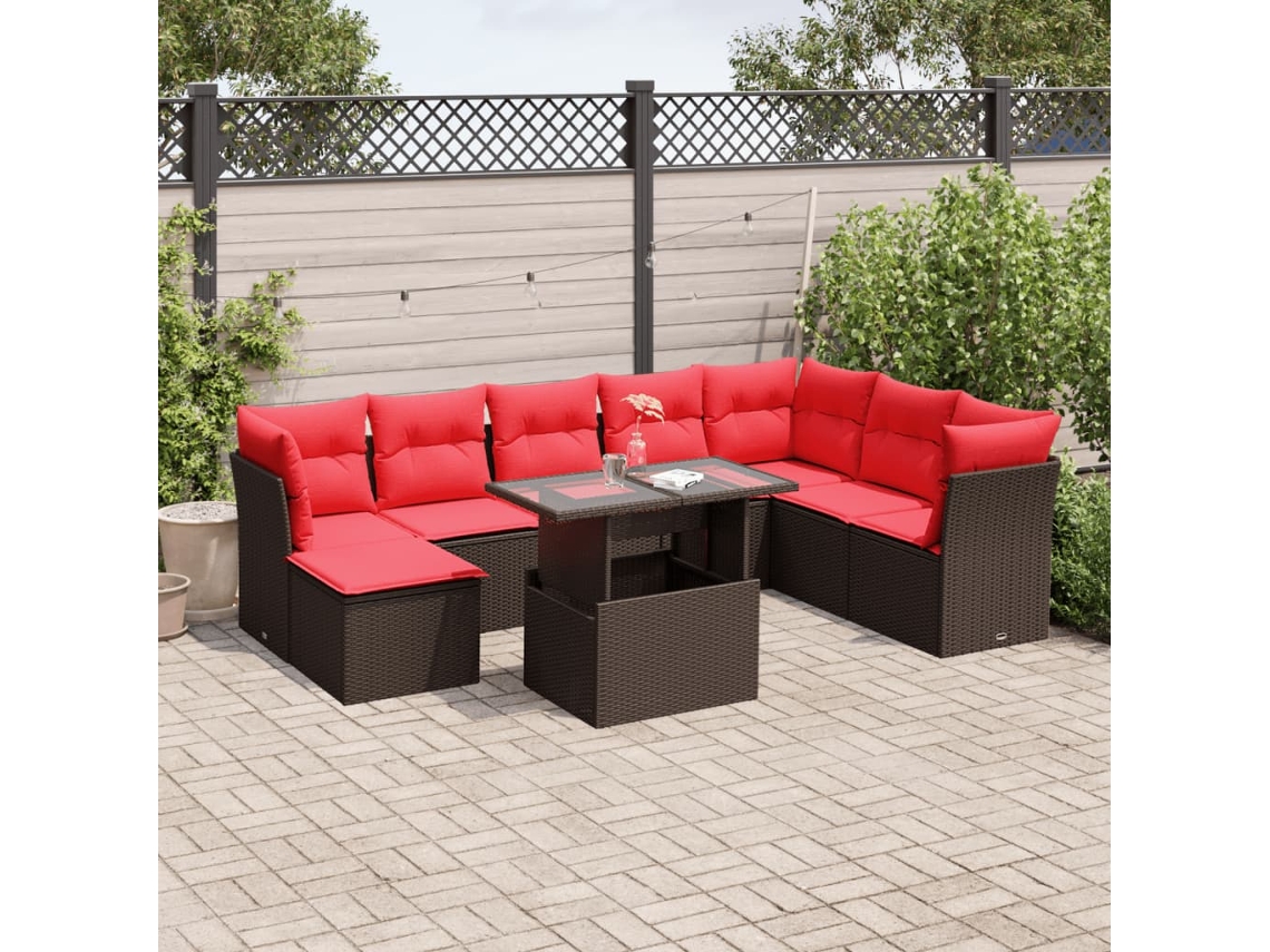 Vidaxl Conjunto De Sofá De Jardim Com 9 Peças E Almofadas Em Rattan Sintético Marrom
