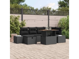 Vidaxl Conjunto De Sofá De Jardim 7 Unid. Preto Vime Pe