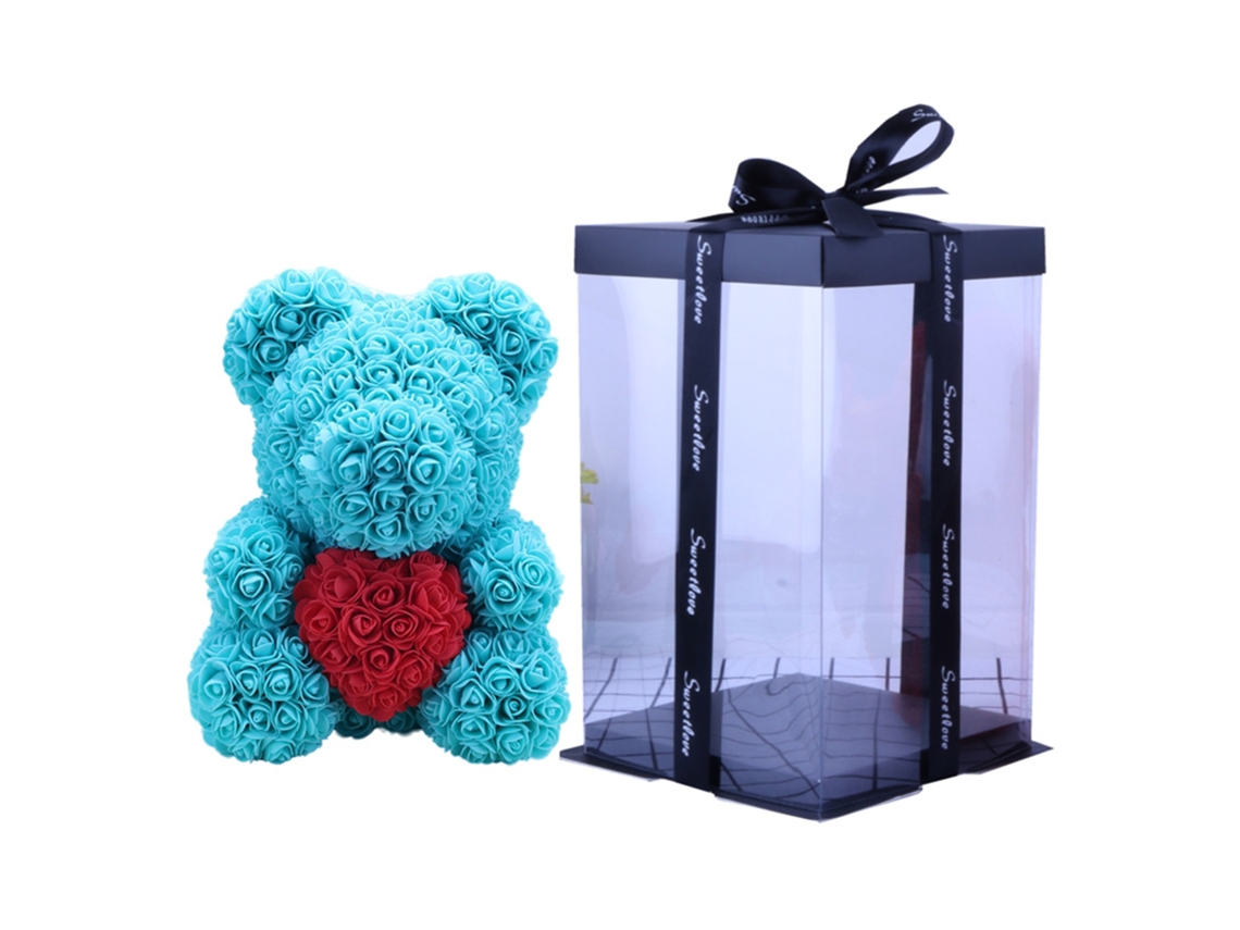 Boneco Tiffany Blue coração vermelho 25cm com caixa e flor artificial preservada LAXISCREED