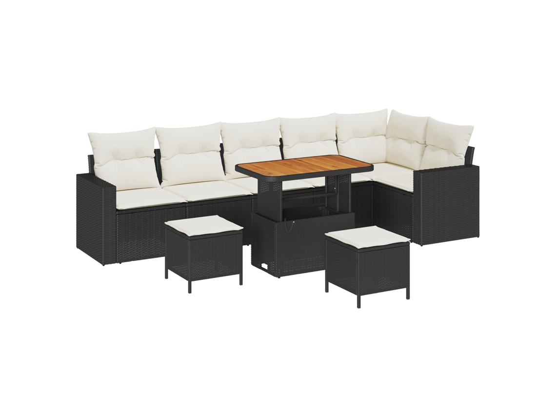 Conjunto 9 Móveis De Jardim Vidaxl Preto Vime Pe (90 X 55 X 71 Cm)