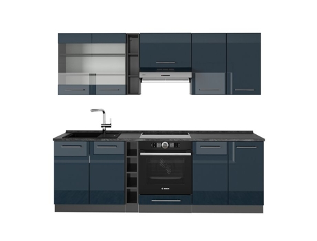 Cozinha Fame-Line, 235 cm, PT Antracite, Azul escuro brilhante/Antracite VICCO