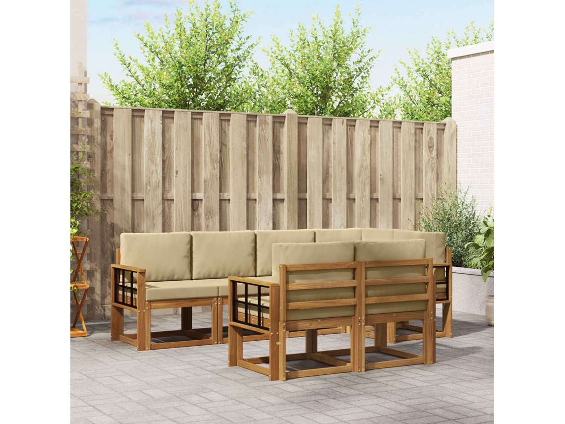Vidaxl Conjunto De Sofás Para Exterior 7 Unid. Natural E Bege