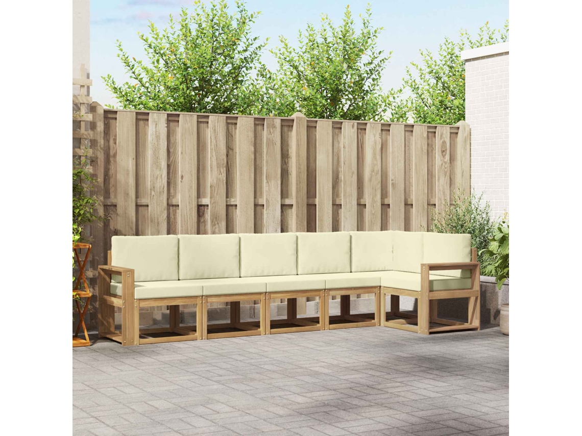Vidaxl Conjunto De Sofás Para Exterior 6 Pcs Branco E Creme Poliéster
