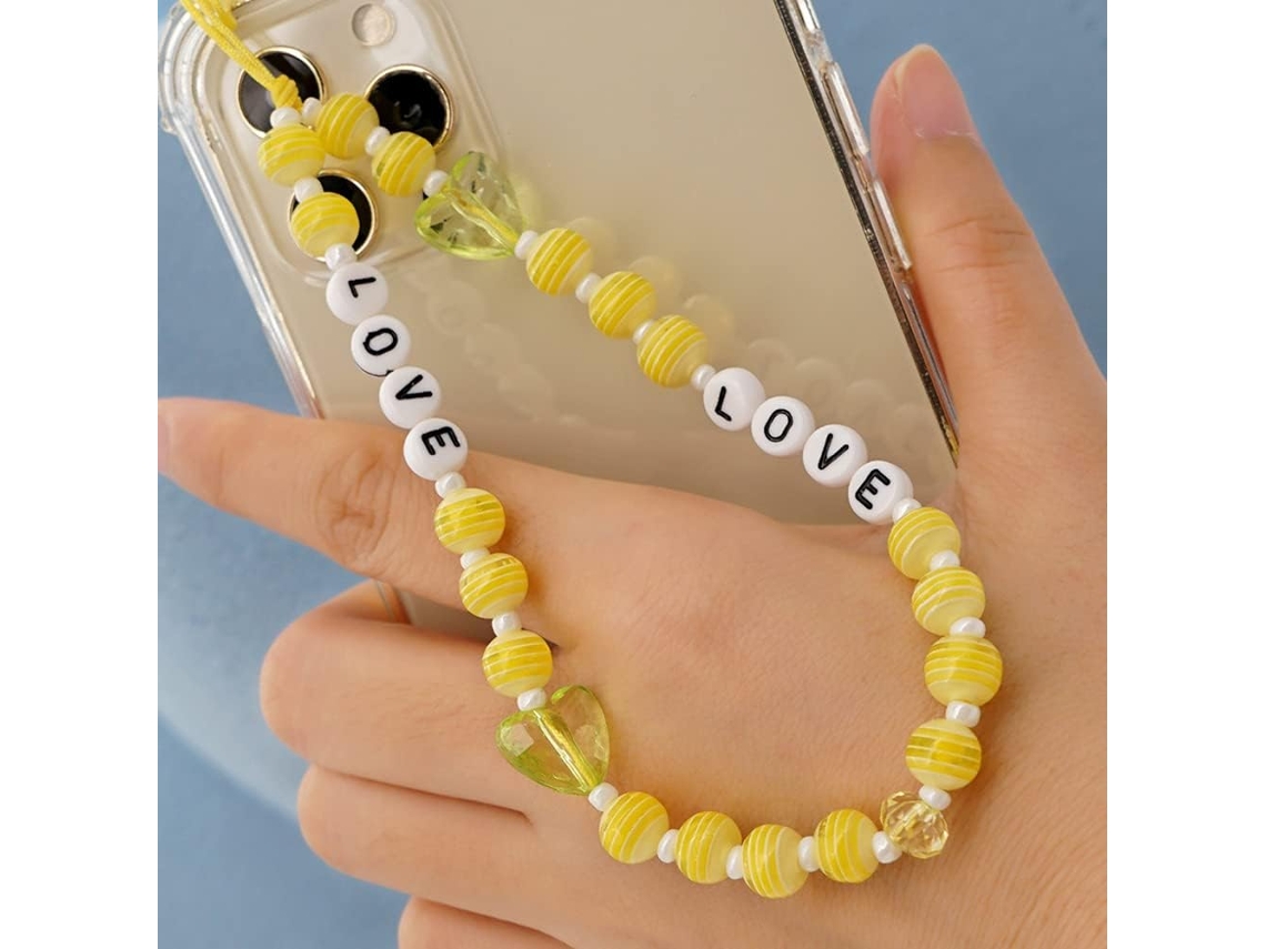 Pingente De Celular Pérola Amarela, Anti-perda, Cristal Para Celular.