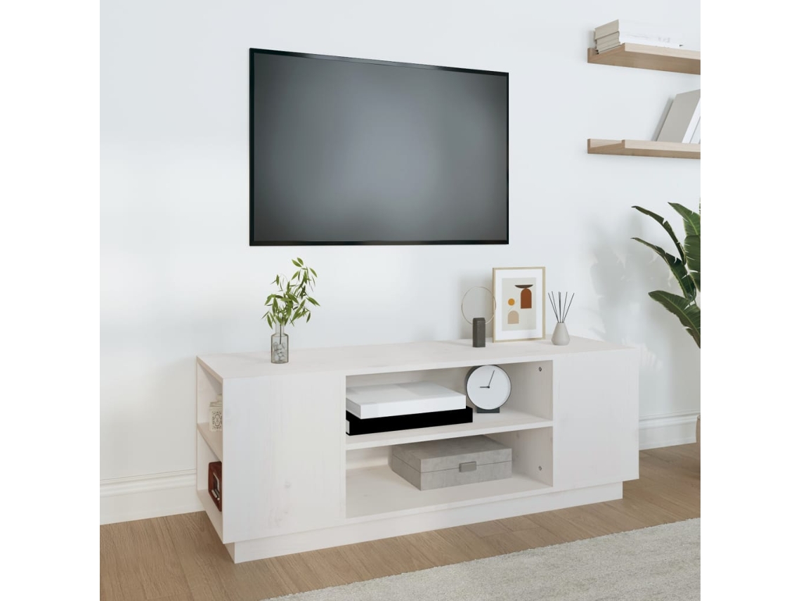 Vidaxl Móvel De Tv 110x35x40,5 Cm Madeira De Pinho Maciça Branco