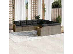 Vidaxl 11 Pcs Conjunto Sofás De Jardim C/ Almofadões Vime Pe Cinzento