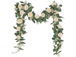Conjunto de 2 Coroas Artificiais Rosas Cor Champanhe com Folhas Hera BRILVIBERA