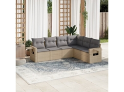 Vidaxl 6 Pcs Conjunto De Sofás P/ Jardim Com Almofadões Vime Pe Bege