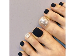 Conjunto de Tips para Unhas dos Pés Modelo J90 em Preto com Efeito de Moagem Prateado e Brilho Saltitante com Geléia
