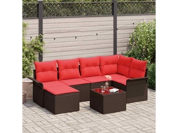 Vidaxl Conjunto De Sofá De Jardim 7 Unid. Castanho Vime Pe