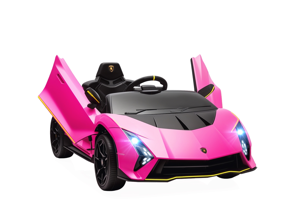 Carro Elétrico Lamborghini Autentica para Crianças com Bateria 12v, Controle Remoto, Faróis, Buzina, Partida Suave e Música Mp3 Rosa pt
