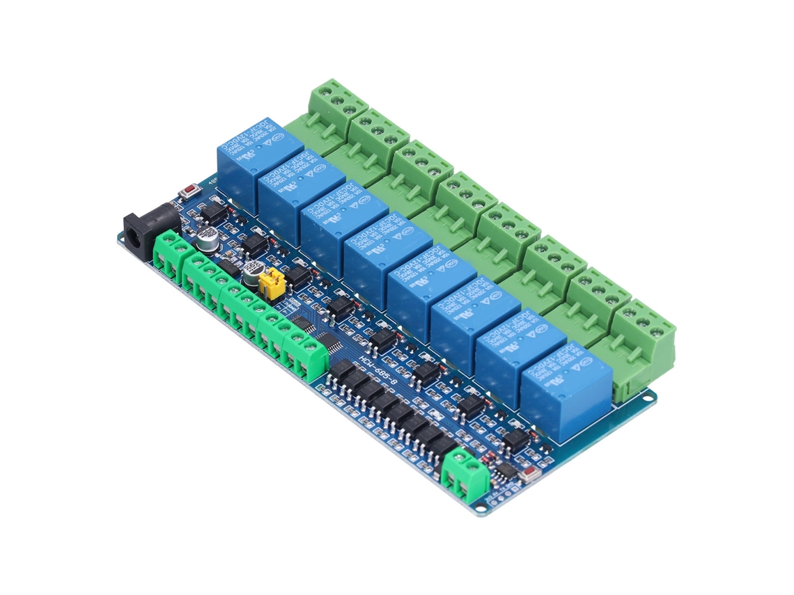 Yuru módulo de placa de saída de relé 8 canais 12v com isolação por optoacoplador e interface rs485 ttl para controle inteligente
