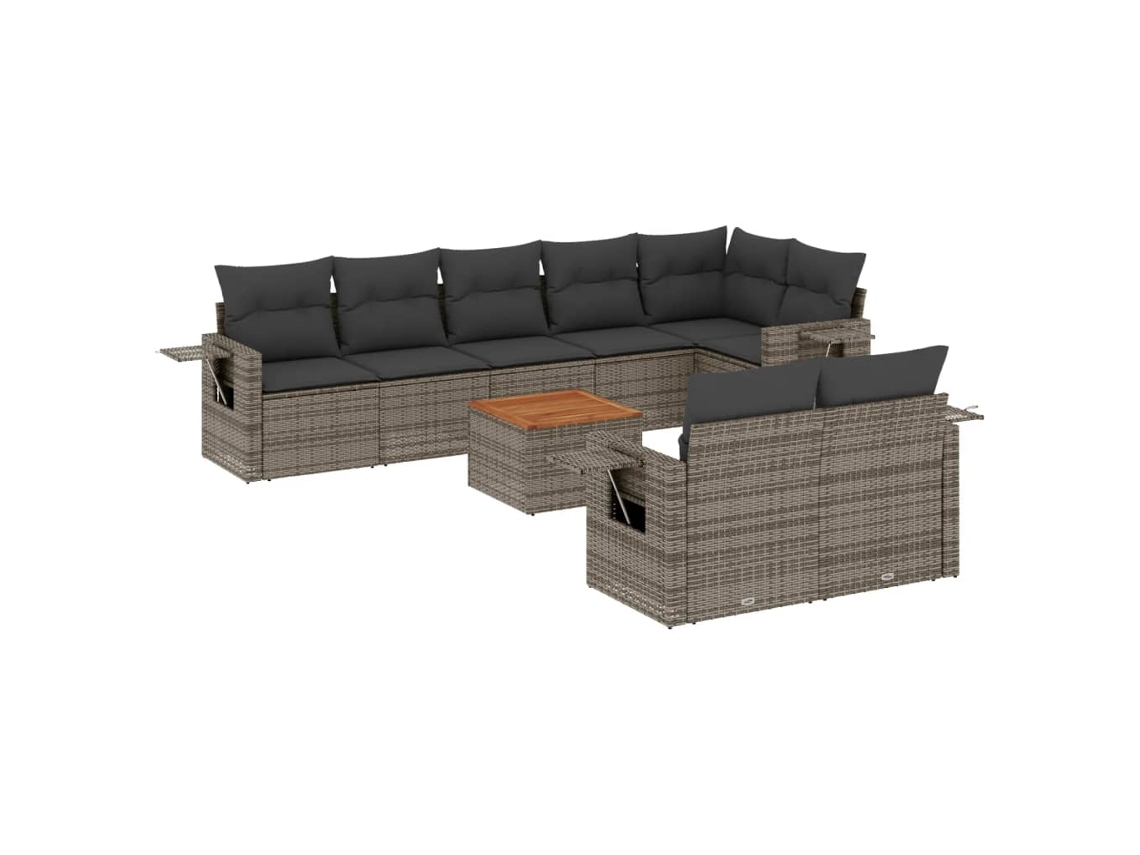 Conjunto de 9 Sofás para Jardim com Almofadões Vime Pe Cinzento MAISON EXCLUSIVE (90x200 cm)