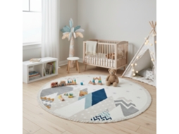 Rugura - Tapete Infantil Redondo 160cm Para Quarto De Menina E Menino Com Nuvens, Estrelas, Arco-íris, Animais E Montanhas