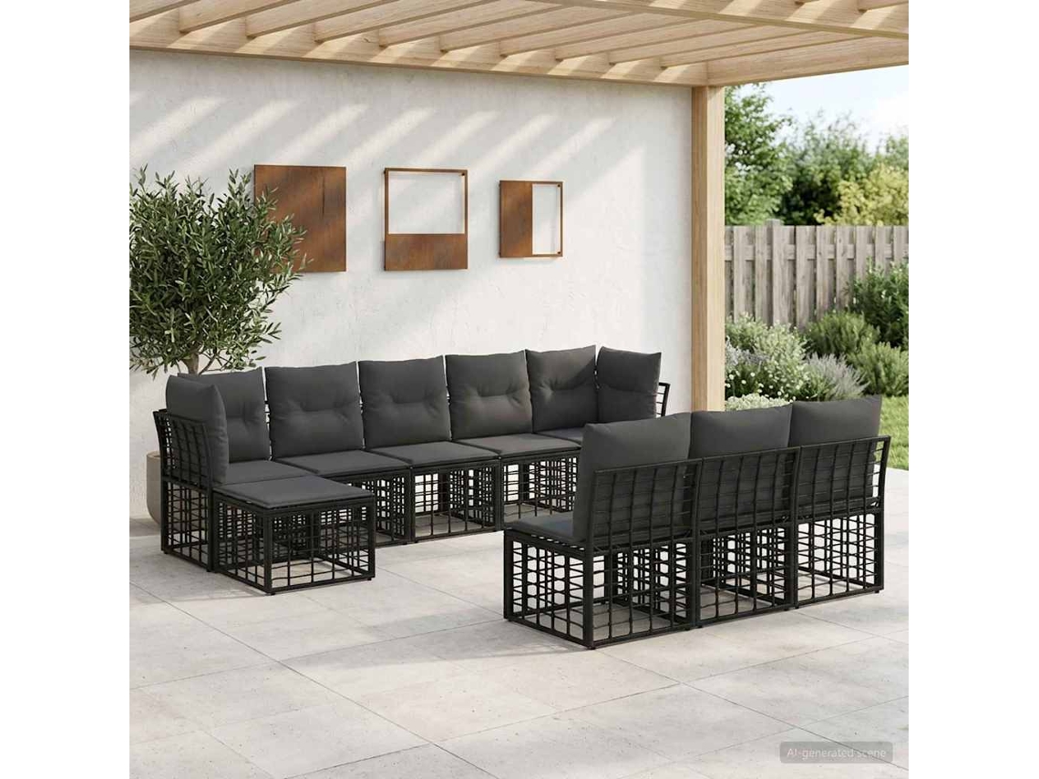 Vidaxl Conjunto de Sofás para Exterior Preto e Cinza Escuro Poliéster