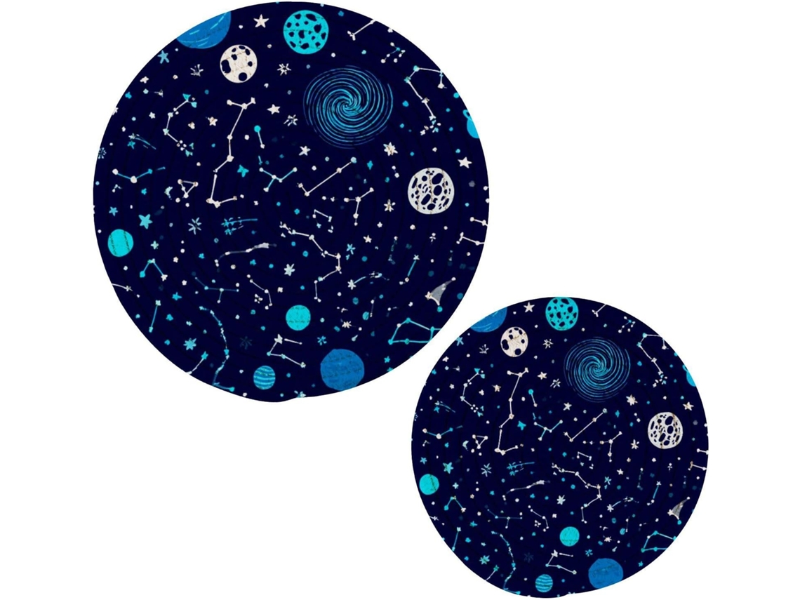 Conjunto De 2 Descansos De Panela, Em Algodão, Com Estampa De Planetas E Estrelas