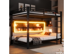 Beliche 140x200 com Armários de Armazenamento e Luz Led, Preto Ge