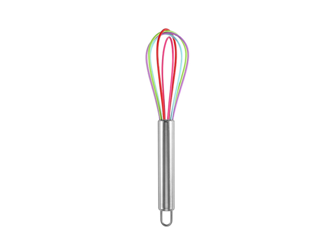 Conjunto De 1 Batedor De Silicone Multicolorido Com Cabo Aço Inoxidável