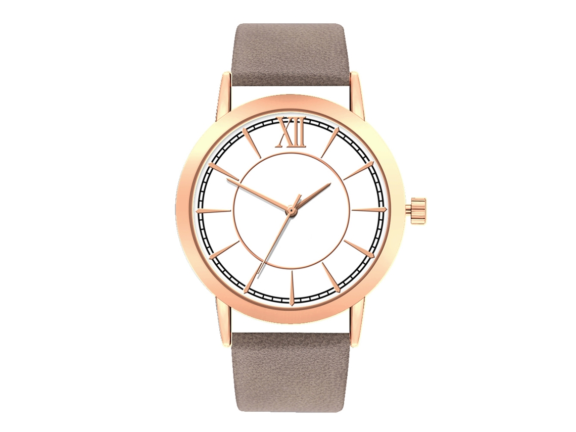 Relógio de Quartzo Feminino Masculino Pulseira de Couro Pu Simples Cinza