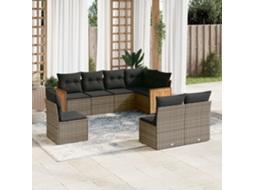 Vidaxl 8 Pcs Conjunto Sofás De Jardim C/ Almofadões Vime Pe Cinzento