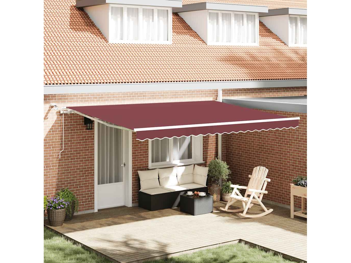Vidaxl Toldo Retrátil Automático Com Luz Led 450x300 Cm Bordô