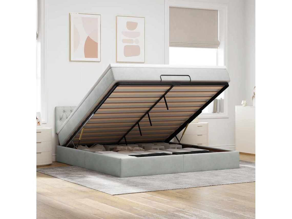 Vidaxl Estrutura De Cama Otomana Com Colchão 160x200 Cm Cinzento Claro
