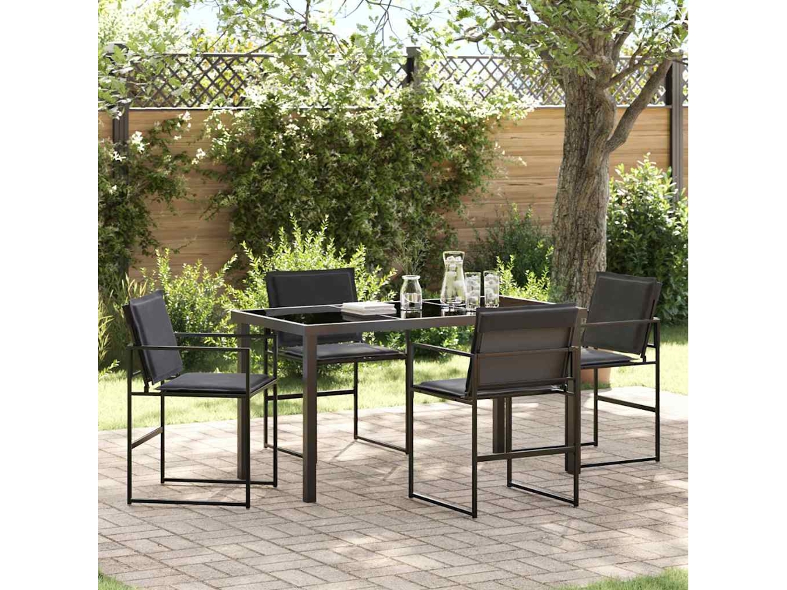 Vidaxl Conjunto De Jantar Para Jardim 5 Unid. Preto Textileno E Aço