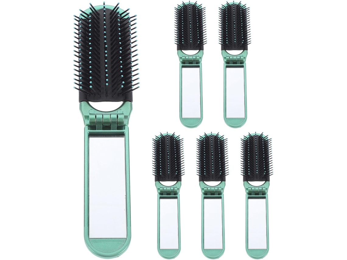 Conjunto De 6 Escovas Cabelo Dobráveis E Compactas Com Espelho Embutido, Conjunto De Escovas Viagem Portátil Em Abs E