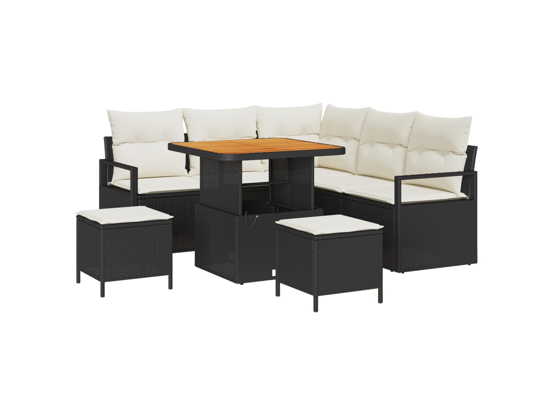 Conjunto 8 De Sofá De Jardim De Vidaxl Com Almofadas Preto Vime Sintético Acácia Preto Vime Pe