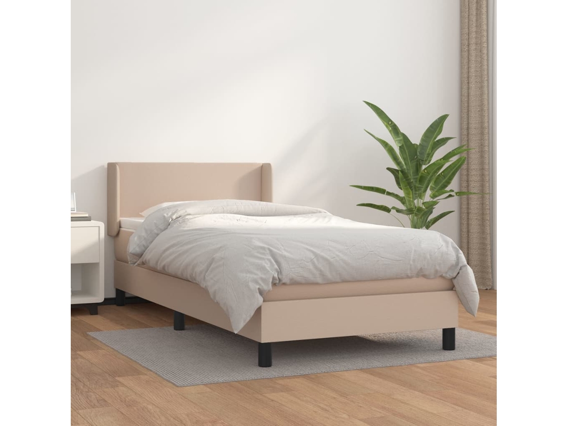 Vidaxl Cama com Molas/colchão 90x200 Cm Couro Artificial Cappuccino